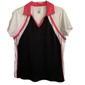IZOD Cool FX Polo Shirt, Women’s L, Black White Pink